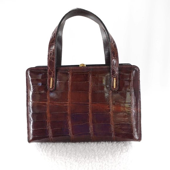 Vintage Crocodile Dual Top Handle Frame Swagger Style  Handbag - Picture 13 of 13